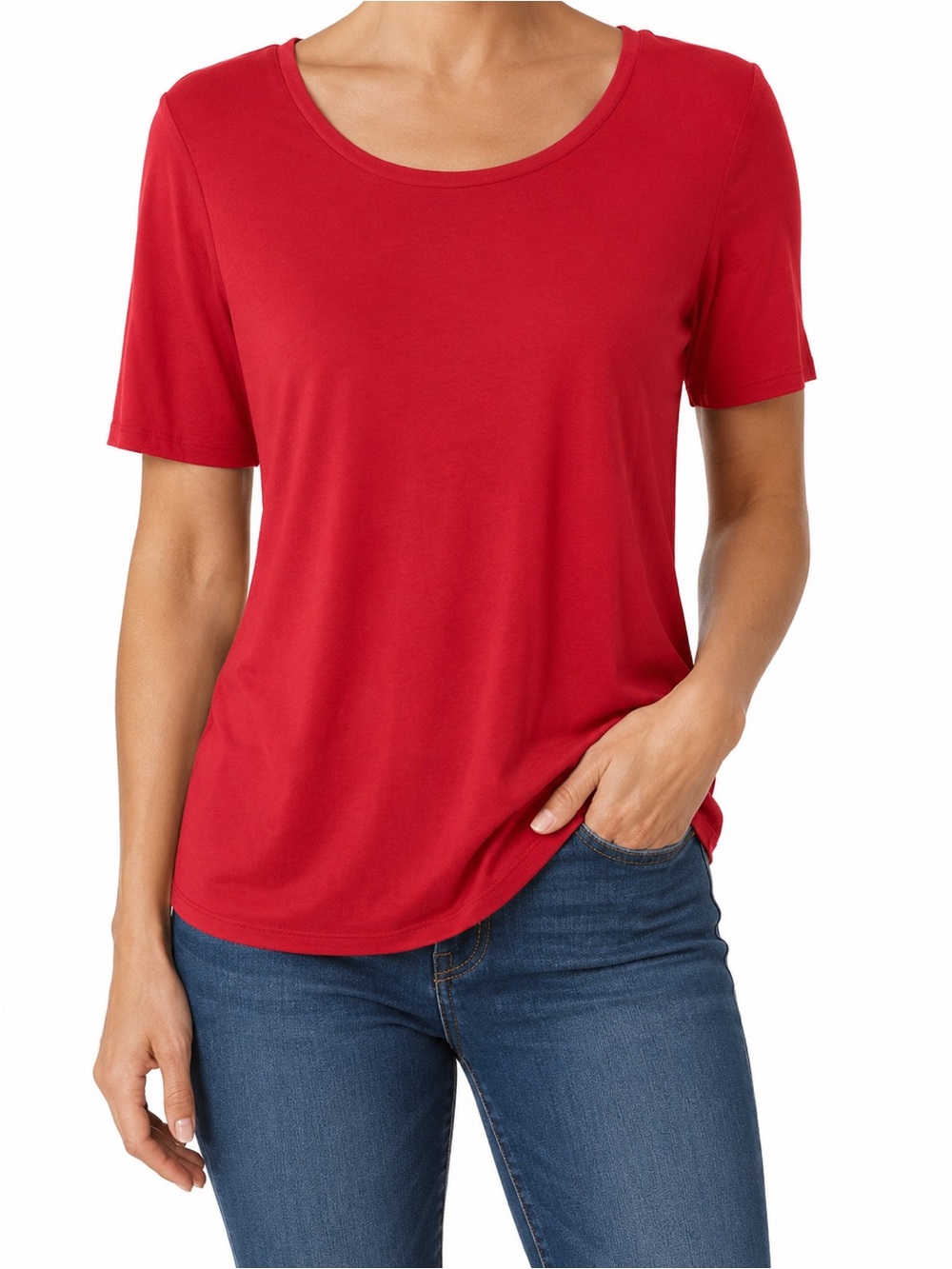Chico's Scoop Neck Short Sleeve Tee in Daiquiri